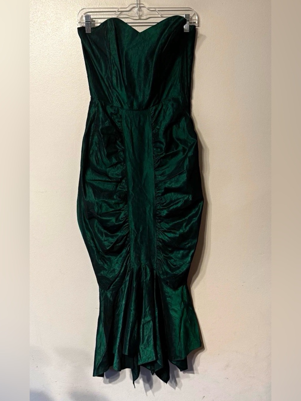 Vintage 80s Steppin’ Out Emerald Green Ruched Mermaid Prom Dress Sz 9